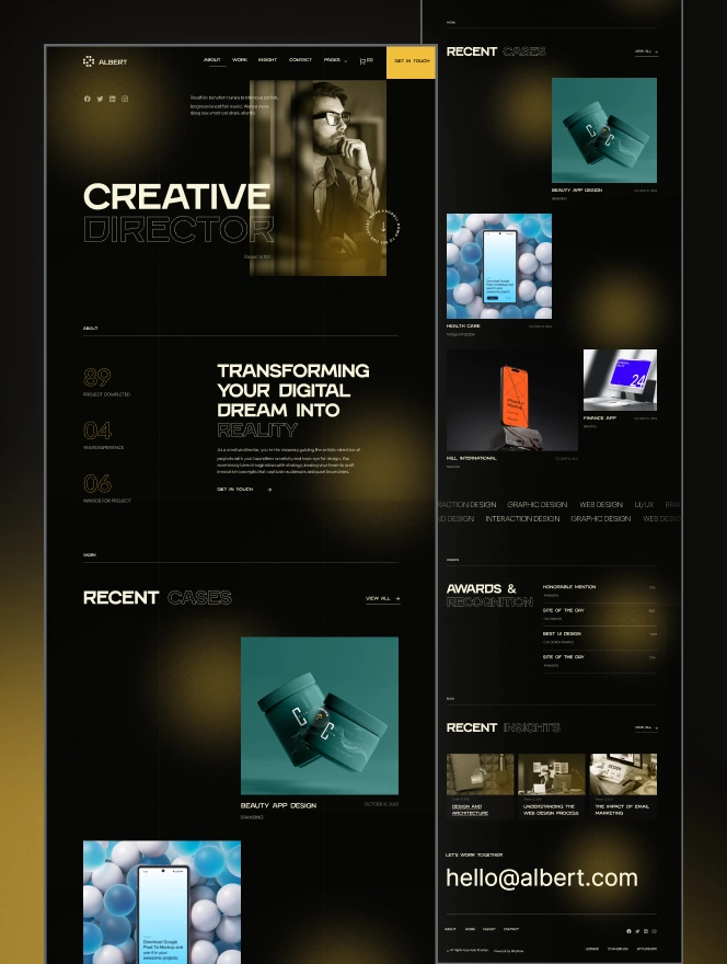 Albert is a perfect template built for portfolio or agencies. It has a perfect blend of boldness, creativity & professionalism. Albert contains different pages to showcase portfolio works, pricing, about etc