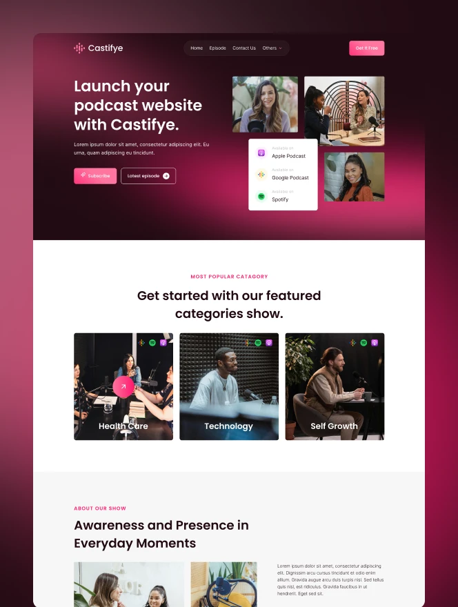 Castifye turns your podcast into a professional digital hub, easy to manage, easy to grow.