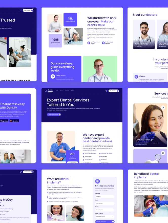 Dentifye is a dental template designed for medical professionals looking to amp up their website. Dentifye offers a unique & modern design to outshine any other medical service websites