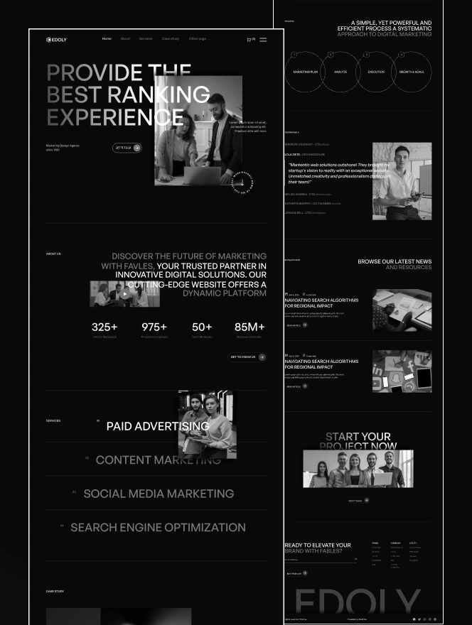 Edoly is a premium template designed for marketing or creative agencies that wants a bold yet professional look for their website. Edoly highlights service sections, case studies & pricing, all uniquely so any agency can showcase their value propositions effortlessly.