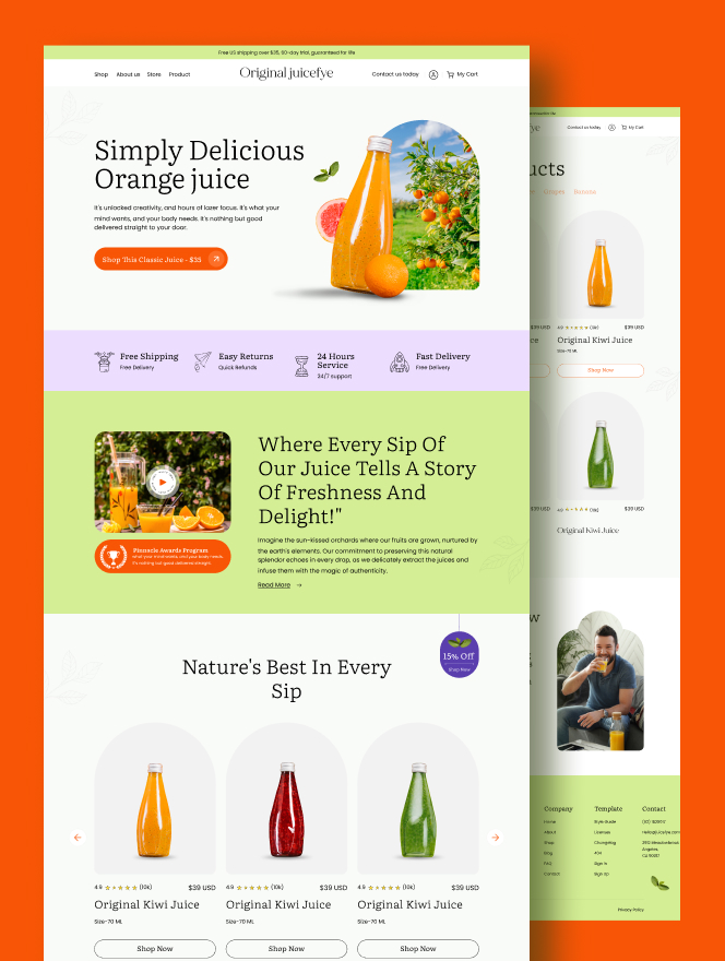 Juicefye is a modern retail and e-commerce website template designed for juice shops, cafes, and beverage stores. Fully responsive, customizable, and visually engaging, it delivers a seamless online shopping experience for food and drink brands.
