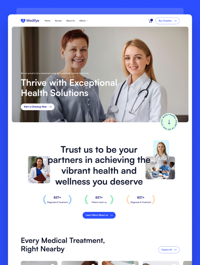 Medifye creates professional, responsive, and patient-friendly medical websites for clinics, hospitals, and healthcare providers. We focus on intuitive navigation, modern design, and seamless functionality to enhance patient experience and build a trusted online presence.