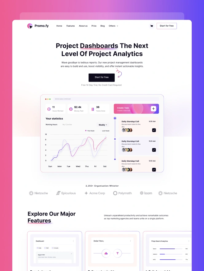 Our SaaS Project Analytics website design delivers a modern, intuitive interface built for data clarity and performance. It showcases powerful dashboards, real-time insights, project tracking tools, and a seamless user experience optimized for teams, startups, and enterprise workflows.