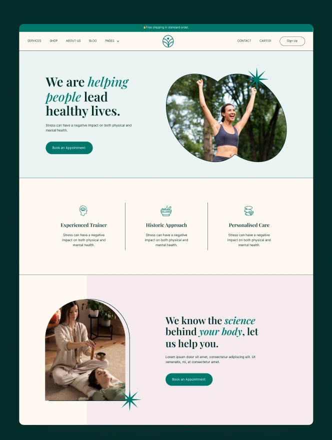 Create a compelling website for your business using Welifye. Beautifully designed Figma Template for Mental Health & Wellness Trainer with a distinct design and subtle animations. With a well thought-out structure for services, team, and blog.
